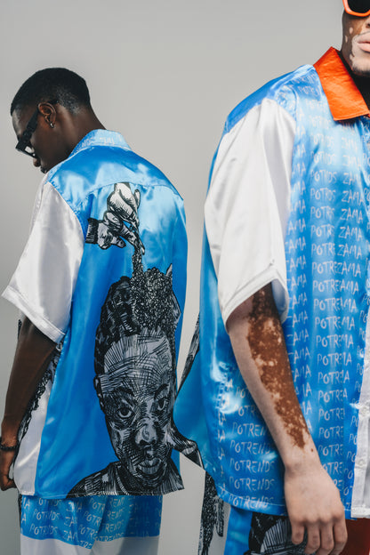Potrends X Zama  Shirt (Blue Printed Collar)