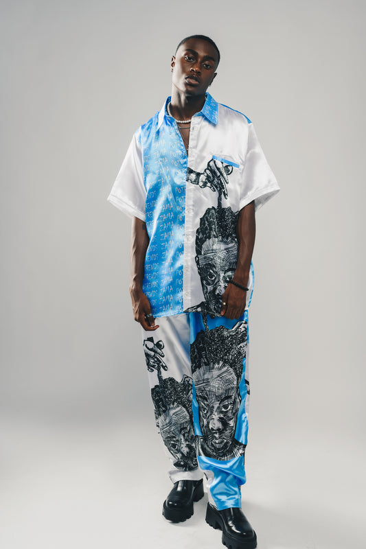 Potrends X Zama  Shirt (Blue Printed Collar)